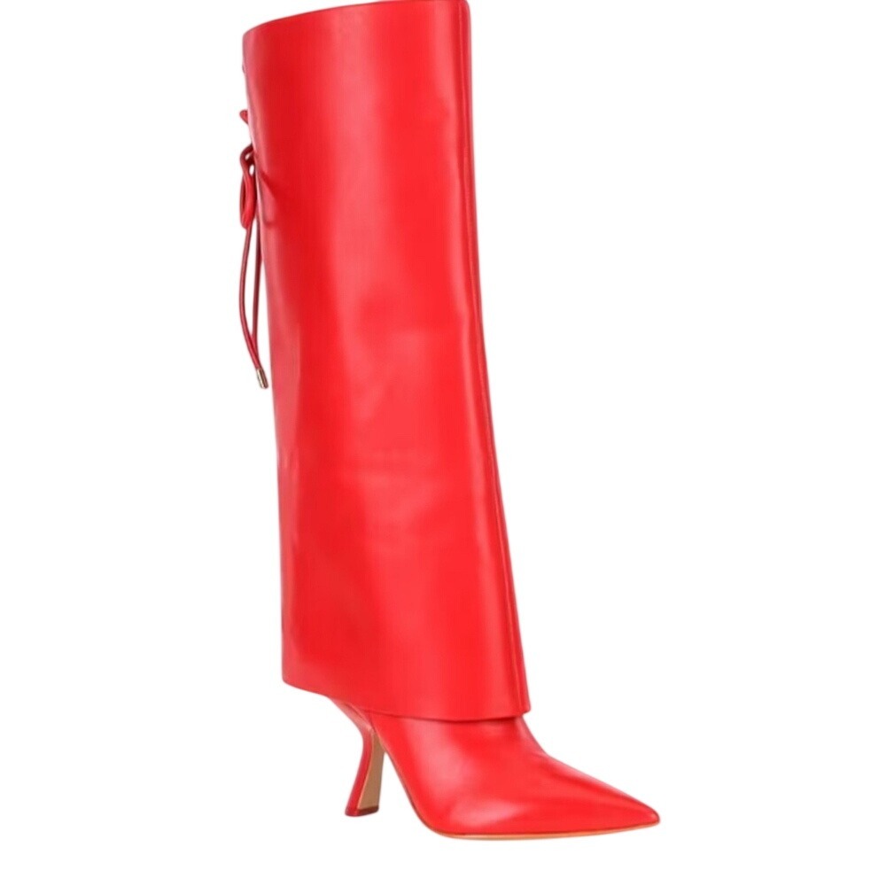 Gianni Bini Red Leather Fold Over Gaiter Boots Pointed Toe Kitten Heel Size 9M
